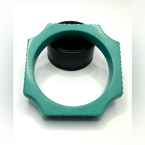 Geometric Octagon Aqua Carved Bangle Bracelet-Chunky - Picture 5 of 7